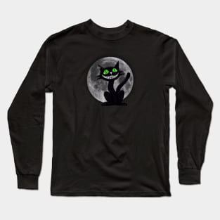 Smiling Green Eyed Moon Cat Long Sleeve T-Shirt